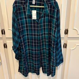 Catherines Green Oversized Long Sleeve Notched Collar Shirt